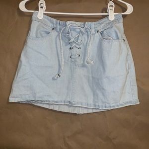 Lace up jean skirt